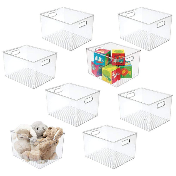Selection mdesign deep plastic home storage organizer bin for cube furniture shelving in office entryway closet cabinet bedroom laundry room nursery kids toy room 12 x 10 x 8 8 pack clear