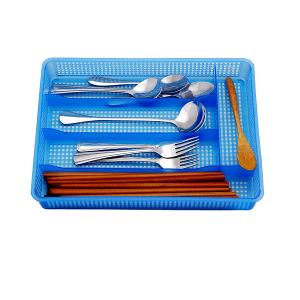 AIYoo Flatware Organizers, Flatware Plastic Tray,Kitchen Cutlery and Utensil Drawer Organizer Storage Container, Blue Cutlery Tray Dinnerware Holder Drawer Dividers