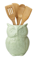 Comfify Owl Utensil Holder Decorative Ceramic Cookware Crock & Organizer, in Lovely Green Color - Utensil Caddy and Perfect Kitchen Ceramic Décor Gift - 5” x 7” x 4” Size