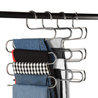Discover the best multi purpose pants hangers ceispob s type 5 layers stainless steel clothes hangers storage pant rack closet space saver for trousers jeans towels scarf tie 4 pack
