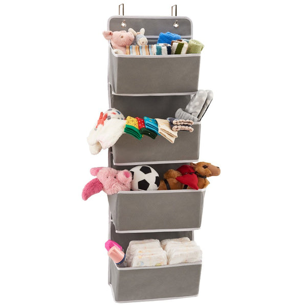 EZOWare Over The Door Organizer with 4 Pocket, Hanging Storage Organizer for Pantry Baby Nursery Bathroom Closet Dorm (Pack of 1, Gray)