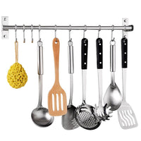 Kitchen Sliding Hooks, Stainless Steel Hanging Rack Rail Organize Kitchen Tools with 10 Utensil Removable S Hooks for Towel, Pot Pan, Spoon, Coats, Bathrobe, BBQ,Wall Mounted Hanger
