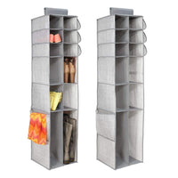 mDesign Soft Fabric Over Rod Hanging Closet Organizer - Holds Shoes, Boots Handbags, Clutches, Accessories - 16 Section Storage Unit - Textured Print - 2 Pack - Gray