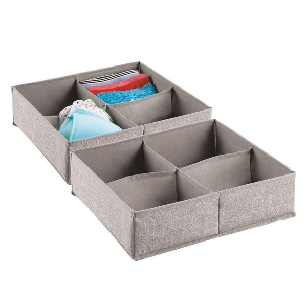 Buy now mdesign soft fabric dresser drawer and closet storage organizer bin for lingerie bras socks leggings clothes purses scarves divided 4 section tray textured print 2 pack linen tan