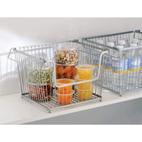 Storage mdesign modern stackable metal storage organizer bin basket with handles open front for kitchen cabinets pantry closets bedrooms bathrooms large 6 pack silver