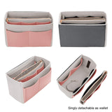Exclusive purse organizer insert felt bag organizer with zipper handbag tote shaper fit lv speedy neverfull longchamp tote x large white brush pink and grey