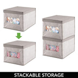 Results mdesign decorative soft stackable fabric closet storage organizer holder box clear window lid for child kids room nursery large collapsible foldable textured print 4 pack linen tan