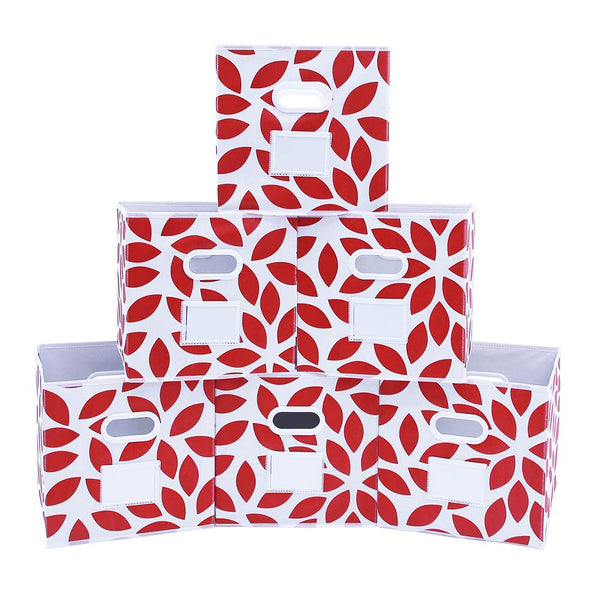 MAX Houser Fabric Storage Bins Cubes Baskets Containers with Dual Plastic Handles for Home Closet Bedroom Drawers Organizers, Foldable, Set of 6 (Red)