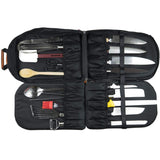 Cheap chef knife sling bag roll bag case 21 pockets for knives kitchen utensils 2 large pockets for tablets notebooks fortified ballistic nylon great gift for executive chefs culinary students