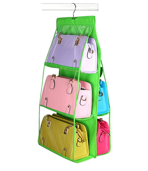 Vercord 6-Pocket Hanging Purse Handbag Tote Storage Holder Organizer Dust-proof Closet Wardrobe Hatstand Space Saver, Green