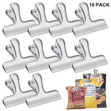 Kitchen ewayy bag clips metal food bag sealing clips air tight 10 pack heavy duty stainless steel 3 inches wide perfect for picture coffee food refined home office silver