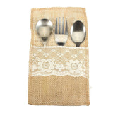 Budget friendly kingso natural jute burlap lace utensil holders silverware napkin holders cutlery pouch knifes forks bag for country wedding decor bridal shower party table setting decor 100pcs