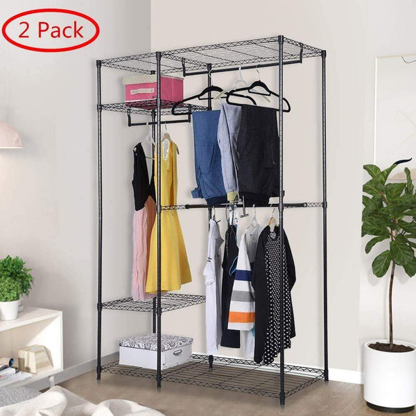 Home s afstar safstar heavy duty clothing garment rack wire shelving closet clothes stand rack double rod wardrobe metal storage rack freestanding cloth armoire organizer 2 packs