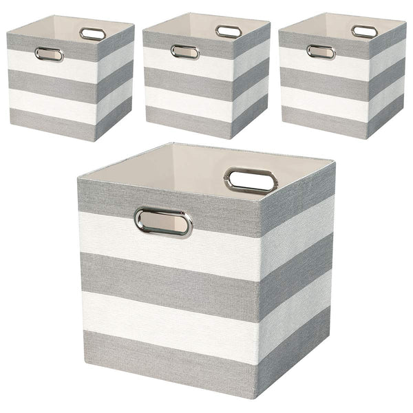 Storage Bins Storage Cubes,11×11 Collapsible Storage Boxes Containers Organizer Baskets for Nursery,Office,Closet,Shelf - 4pcs,Grey-white Striped