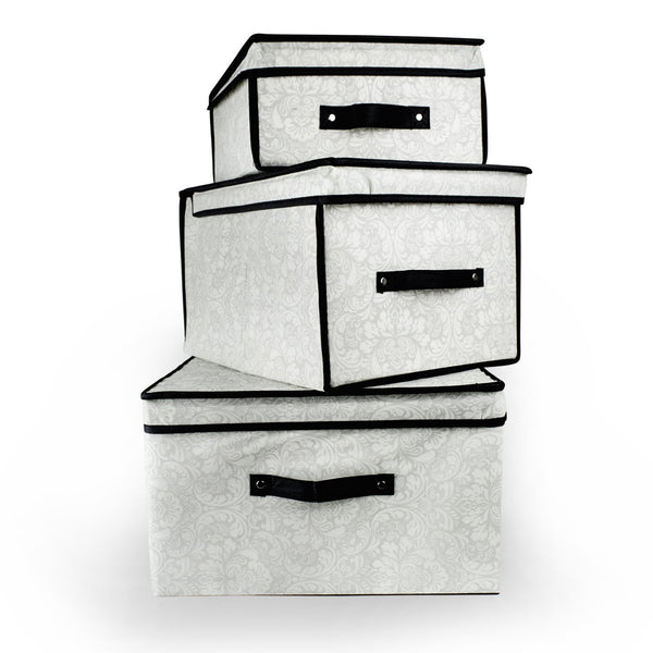 DII Assorted Closet Storage & Organizer with Easy Flip Lid For Photos, Documents, Craft or Sewing Supplies, & More, (Includes 3 Sizes) Damask, Set of 3