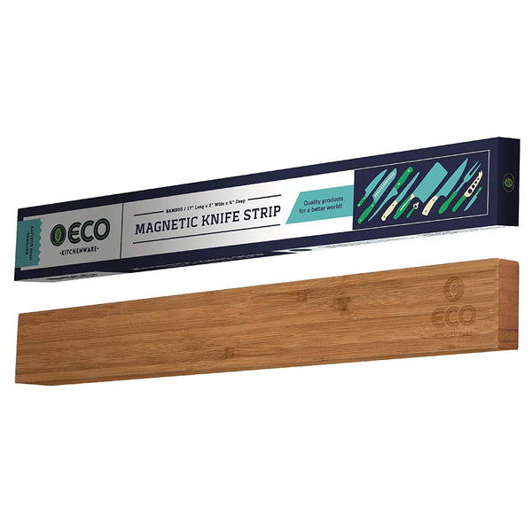 Magnetic Knife Strip | 17 Inch Bamboo Wood Knife Strip | Strong Magnetic kitchen knife holder & Magnet Utensil Organizer by ECO Kitchenware