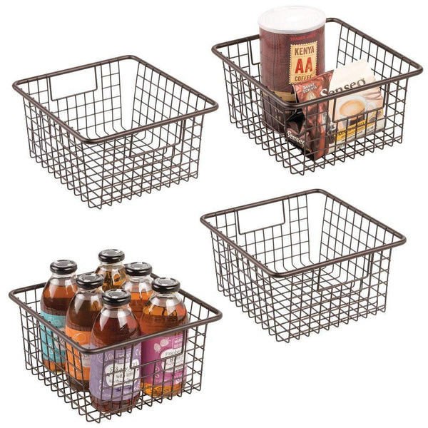 Shop for mdesign farmhouse decor metal wire food storage organizer bin basket with handles for kitchen cabinets pantry bathroom laundry room closets garage 10 25 x 9 25 x 5 25 4 pack bronze