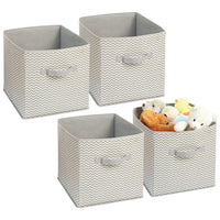 mDesign Soft Fabric Closet Storage Organizer Bin Box - Front Handle, for Cube Furniture Shelving Units Bedroom, Nursery, Toy Room - Chevron Zig-Zag Print - Large, 4 Pack - Taupe/Natural