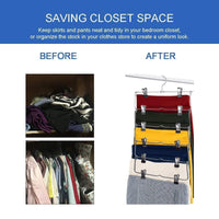 Latest 6 tier skirt hangers star fly space saving pants hangers sturdy multi purpose stainless steel pants jeans slack skirt hangers with clips non slip closet storage organizer 3pcs
