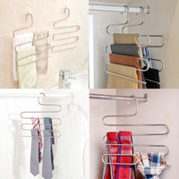 Pants Hangers DEXING S-type Multi-Purpose Stainless Steel Magic Space Saving Hangers Clothes Organizer for Trousers Towels Ties and Scarfs (5 Pcs)
