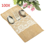 Amazon kingso natural jute burlap lace utensil holders silverware napkin holders cutlery pouch knifes forks bag for country wedding decor bridal shower party table setting decor 100pcs