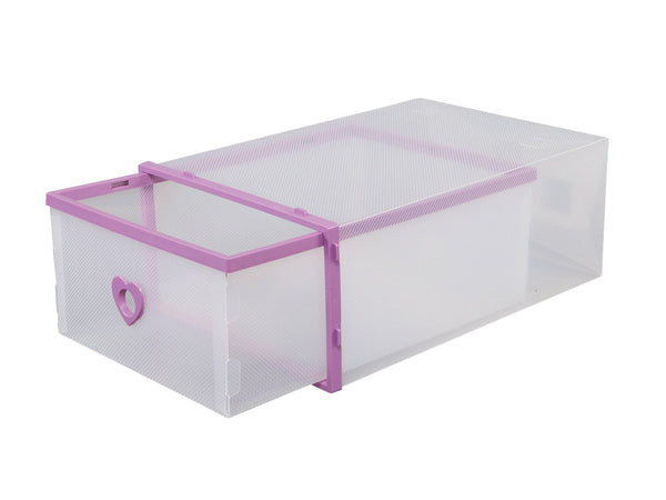 Smilun Clear Stacking Closet Storage Box Clear Foldable Plastic Storage Shoe Storage Cabinet Drawers Organizer Shoe Boxes Storage Containers Purple Heart6PCs