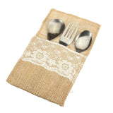 Buy kingso natural jute burlap lace utensil holders silverware napkin holders cutlery pouch knifes forks bag for country wedding decor bridal shower party table setting decor 100pcs
