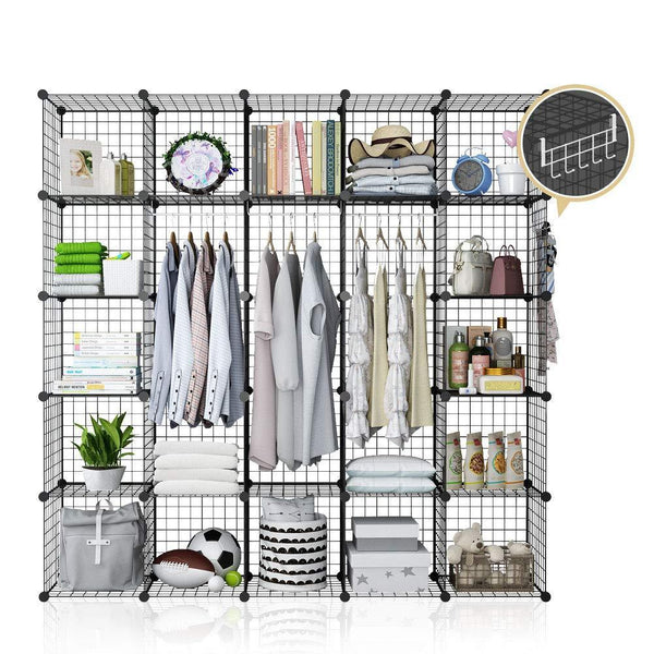 Save yozo modular wire cube storage wardrobe closet organizer metal rack book shelf multifuncation shelving unit 25 cubes depth 14 inches black