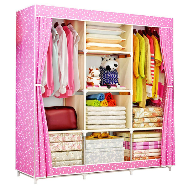 Sixclover Portable Clothes Closet, Home Wardrobe, Non-Woven Fabric Clothes Storage Organizer with Shelves (65 x 46.4 x 17.7in) (Pink)