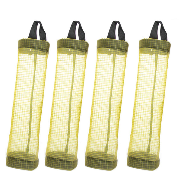 Rubbish Bags Dispenser for Kitchen, CRIVERS Hanging Mesh Folding Garbage Bags Organizer, Transparent Plastic Bags (Trash Bags) Holder Recycling Grocery Pocket Containers (4pc yellow)