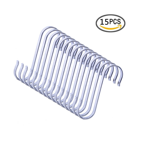 Andreu® 15-Pack Pro Chef Kitchen Tools Premium Round S Shaped Hooks Hanging Clothes Hook Bathroom Coat Hooks& Rails Bathroom Towel Hook Utility Hooks