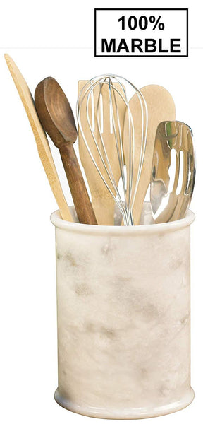 Utensil Holder Home Basics Spatula Handmade Marble Countertop Utensil holders - 4.5x4.5x6.5 Inch Large Utensils Cutlery Caddy Organizer For Kitchen - Non rustic - Tall Decor Accessories (WZ-01)