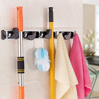 Budget friendly gwhole mop and broom holder 4 position 5 hooks wall mount rack for home closet garden garage and shed