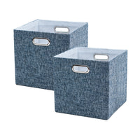 BAIST Collapsible Storage Bins,Nice Heavy Duty Linen Fabric Decorative Closet Storage Cubes Basket for Nursery Bedroom Office Large Foldable Square,2 Pack,Brown Linen with Gold Metallic Sparkles