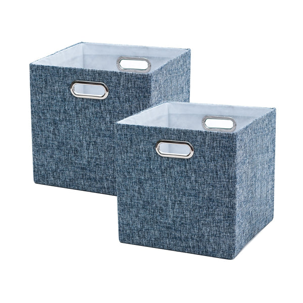 BAIST Collapsible Storage Bins,Nice Heavy Duty Linen Fabric Decorative Closet Storage Cubes Basket for Nursery Bedroom Office Large Foldable Square,2 Pack,Brown Linen with Gold Metallic Sparkles