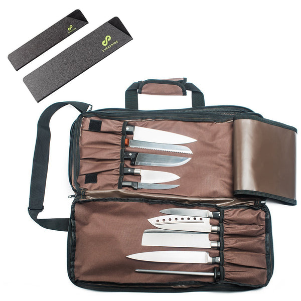Professional Knife Bag for Chefs w/Shoulder Strap by EVERPRIDE - Premium Culinary Knife Case Includes 2 Knife Guards – Heavy Duty Chef Bag Stores 20 Knives PLUS 3 Zippers for Culinary Tools