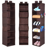 Discover the best magicfly hanging closet organizer with 4 side pockets 6 shelf collapsible closet hanging shelf for sweater handbag storage easy mount hanging clothes storage box brown