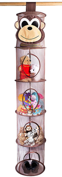 5 Tier Storage Organizer - 12" X 59" - Hang in Your Children’s Room or Closet for a Fun Way to Organize Kids Toys or Store Gloves, Shawls, Hats and Mittens. Attaches Easily to Any Rod. (Monkey)