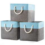 Products prandom large foldable cube storage baskets bins 13x13 inch 3 pack fabric linen collapsible storage bins cubes drawer with cotton handles organizer for shelf toy nursery closet bedroomgray blue