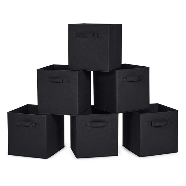 MaidMAX Cloth Storage Cubes Bins with Dual Handles for Home Closet Nursery Drawers Organizer, Foldable, Black, 10.5×10.5×11 inches, Set of 6