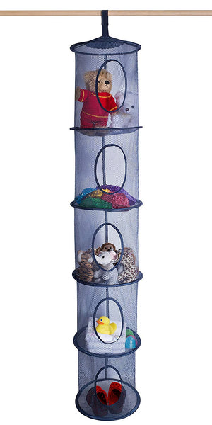 5 Tier Storage Organizer - 12" X 59" - Hang in Your Children’s Room or Closet for a Fun Way to Organize Kids Toys or Store Gloves, Shawls, Hats and Mittens. Attaches Easily to Any Rod. (Navy Blue)