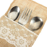 Best kingso natural jute burlap lace utensil holders silverware napkin holders cutlery pouch knifes forks bag for country wedding decor bridal shower party table setting decor 100pcs