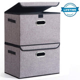 Buy seckon collapsible storage box container bins with lids covers2pack large odorless linen fabric storage organizers cube with metal handles for office bedroom closet toys