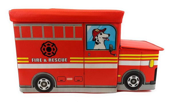 Fire Truck Collapsible Toy Storage & Closet Organizer with hood. Toy Box Folding Storage Ottoman for Kids Bedroom, Perfect Size Toy Chest for Books, Kids Toys, Baby Toys, Clothes, Shoes, Games