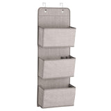 The best mdesign a568 soft fabric over the door hanging storage organizer with 3 large pockets for closets in bedrooms hallway entryway mudroom hooks included textured print 2 pack linen tan