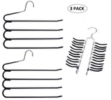 Frank Pressie 2 Pcs Pants Hangers Space Saving Clothes Organizer Skirts Stainless Steel Non Slip Black Rubber 4 Tier and Tie Hanger Hook Belt Rack Multi Layered Open Ended 24 Bar