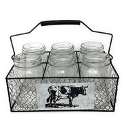 Basket Utensil Organizer Holder Farmhouse Flatware Caddy 6 Mason Jar Food Storage Indoor Outdoor Decor (Cow)