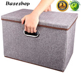 Heavy duty storage container organizer bin collapsible large foldable linen fabric gray box with removable lid and handles for home baby office nursery closet bedroom living room no peculiar smell 1 pack
