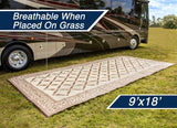 Selection reversi mats 9 x 18 large rv patio mat and rug for outdoors backyard trailer picnics camping heavy duty weather resistant thick reversible rugs comes with storage bag brown beige