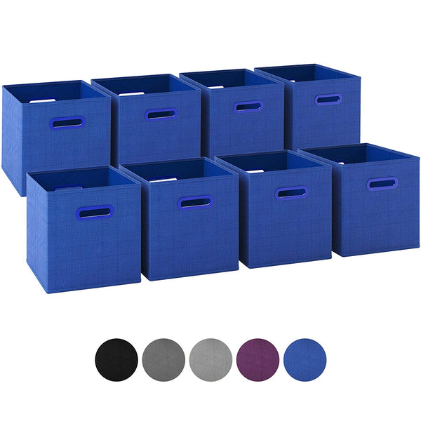 Royexe - Storage Cubes - (Set of 8) Storage Baskets | Features Dual Plastic Handles | Cube Storage Bins | Foldable Fabric Closet Shelf Organizer | Drawer Organizers and Storage (Blue)